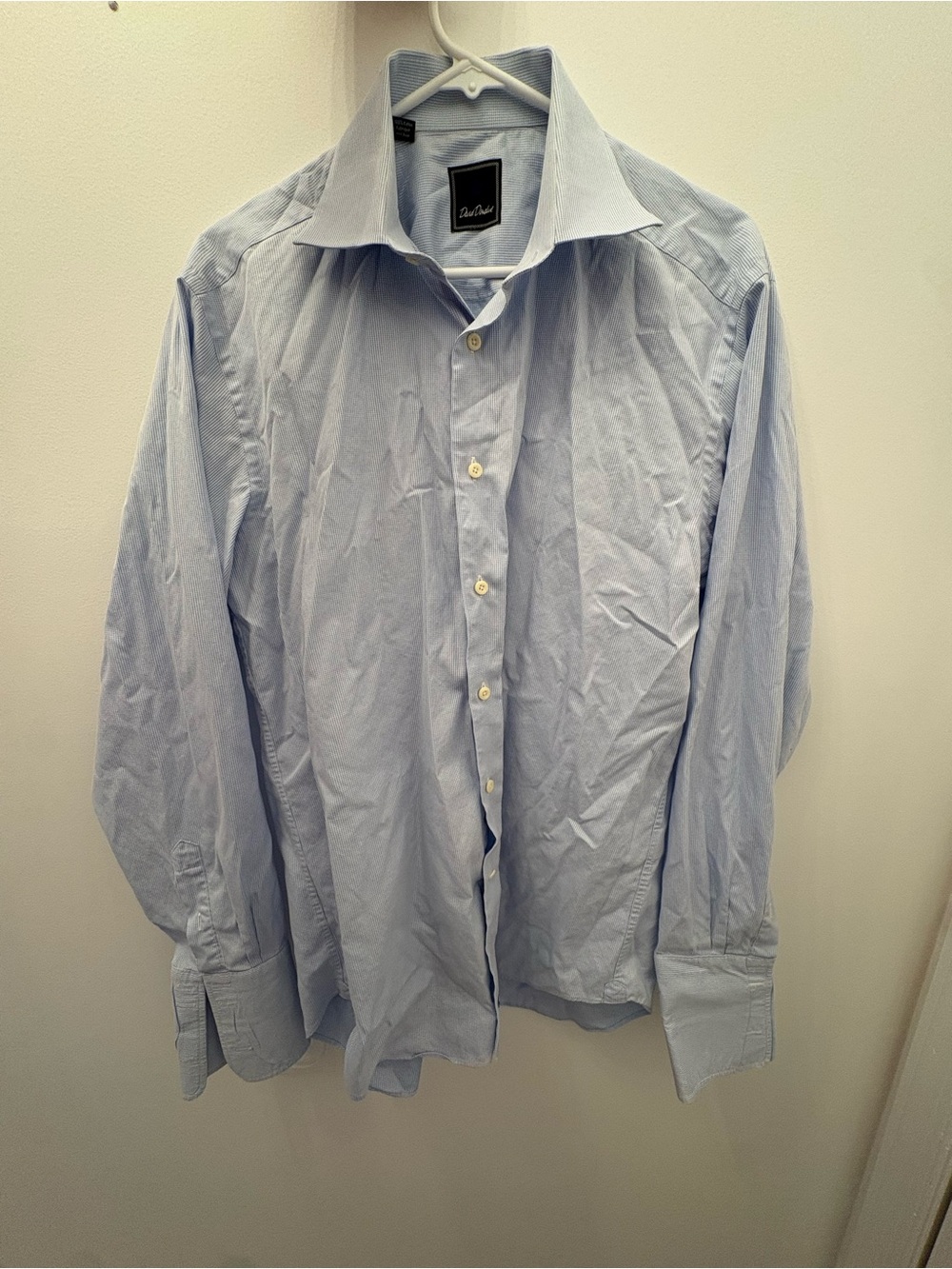 David Donahue Men’s Blue Micro Check Dress Shirt Size 16 34/35 100% Cotton